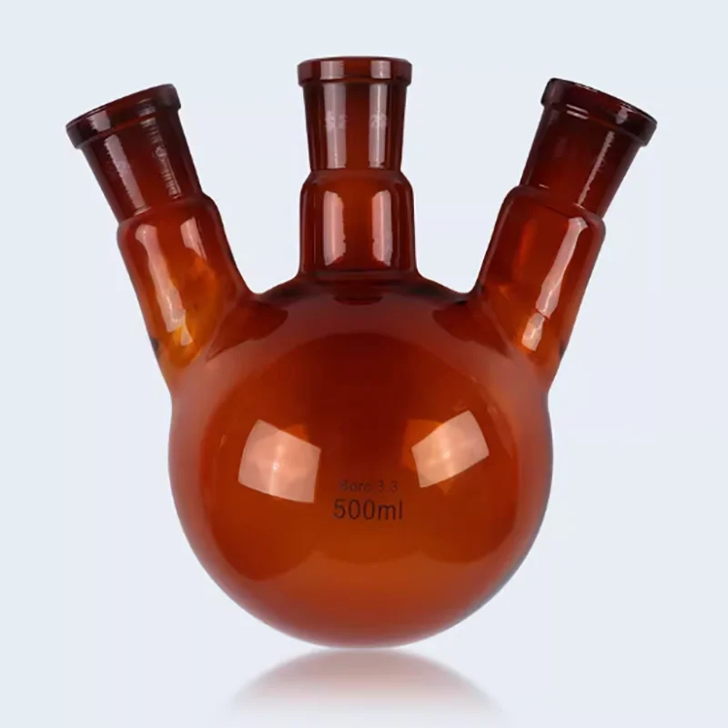 Brown slanted three-necked flask, round bottom reaction flask, distillation bottle 50/100/250/500/1000ml high temperature resist