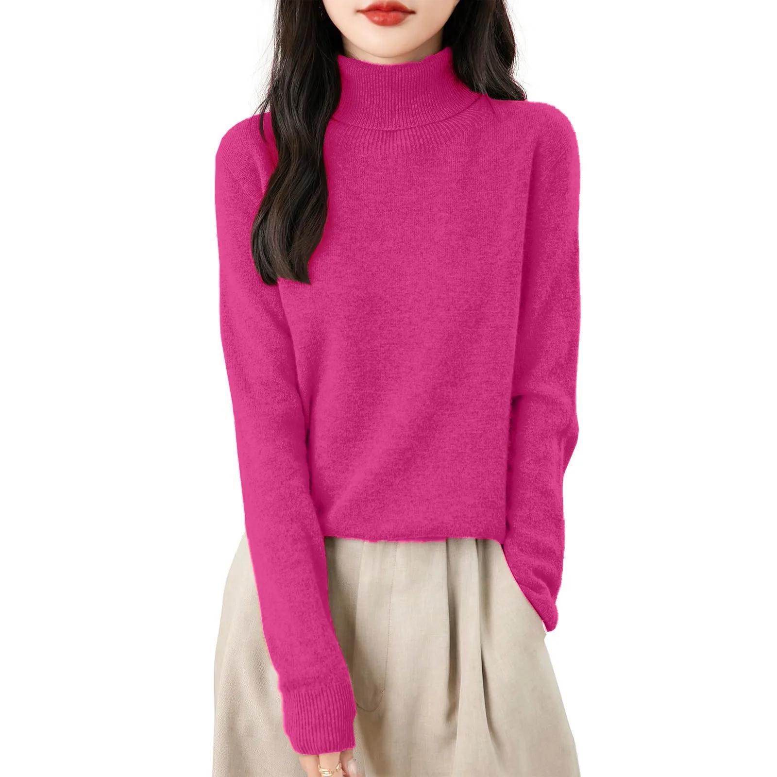 Maglione femminile basic tinta unita morbido e confortevole pullover a collo alto maglione a maniche lunghe autunno e inverno causale tutto-fiammifero