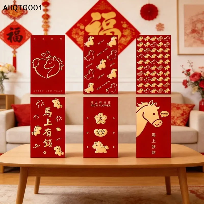 

Красный конверт на Китайский Новый год Года Лошади, высококачественный, креативный, с золотым тиснением, символизирующий привлечение богатства, красный конверт B