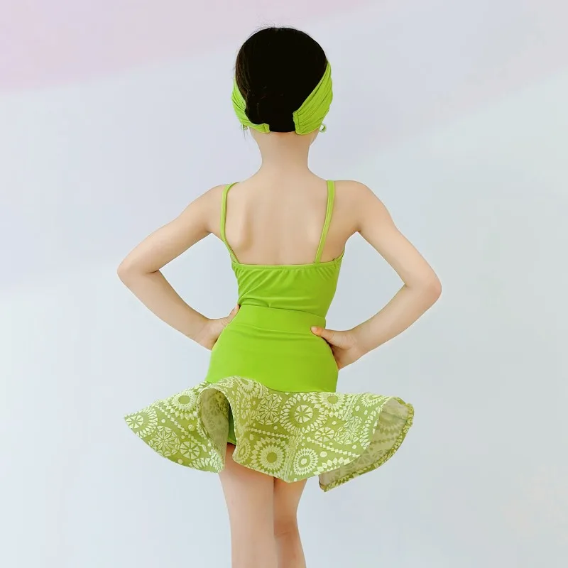 เสื้อผ้าฝึกซ้อมเต้นละตินสไตล์ใหม่ ชุดฝึกซ้อมเต้นเด็กหญิงและเด็ก ชุดแข่งขันประสิทธิภาพเชือกแขวนคอฤดูร้อน