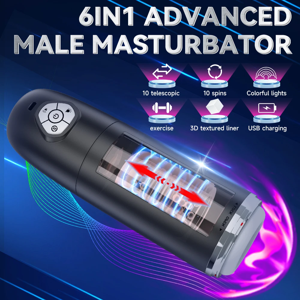 Male Masturbation Cup Auto Rotating Belt 10 Push Rotating Hands Free Electric Penis Pump Vision Sex Toy Male Sex Machine 18+