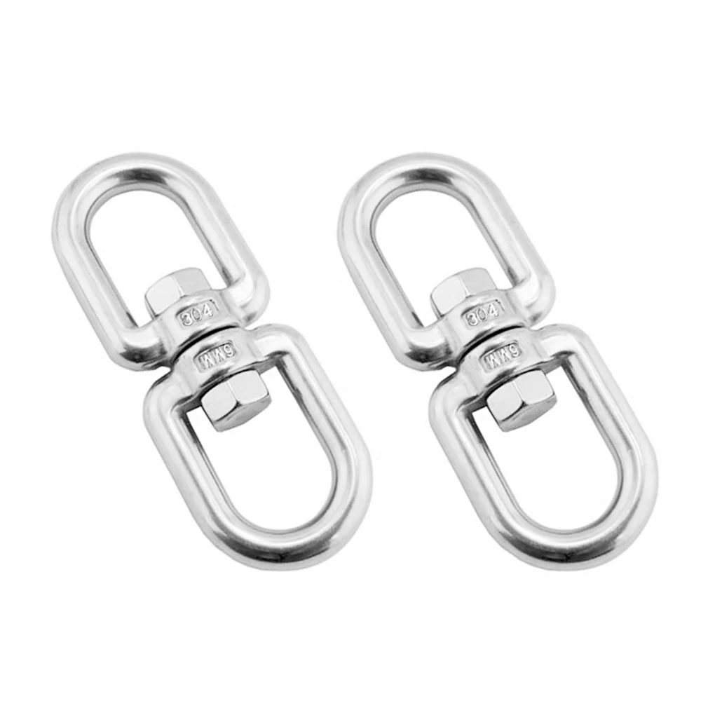 2 Pcs 6mm Climbing Swivel Ring Hooks Double Ended Eye Universal Rotating Connector Accessories for Outdoor Activity Equipment