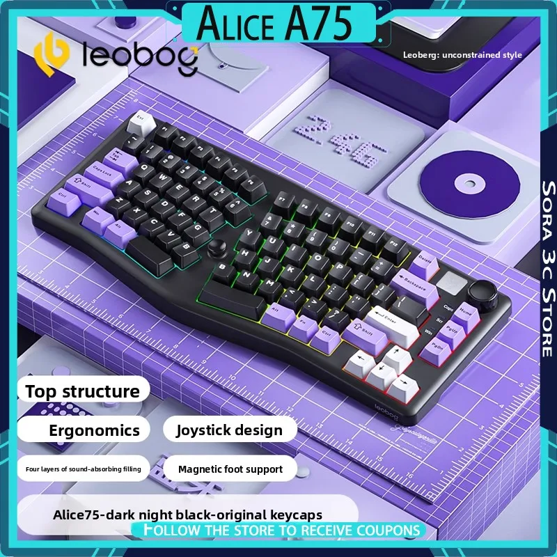 LEOBOG Alice A75 Mechanical Keyboard Wireless Bluetooth TOP Structure Hot Swap Ergonomics Knob Design Custom Gaming Keyboard