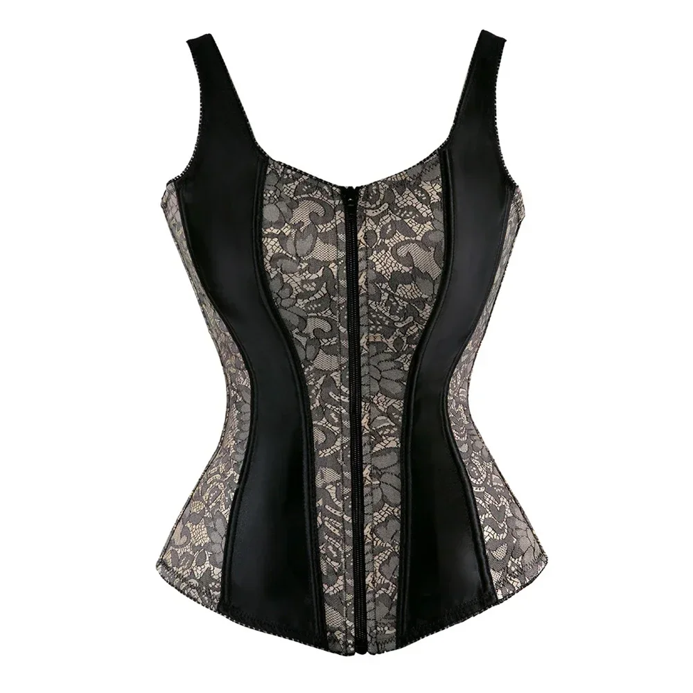 

Black Overbust Corset Plus Size Corset Zipper Corsets Gothic Steampunk Corsets Women Corset with Straps