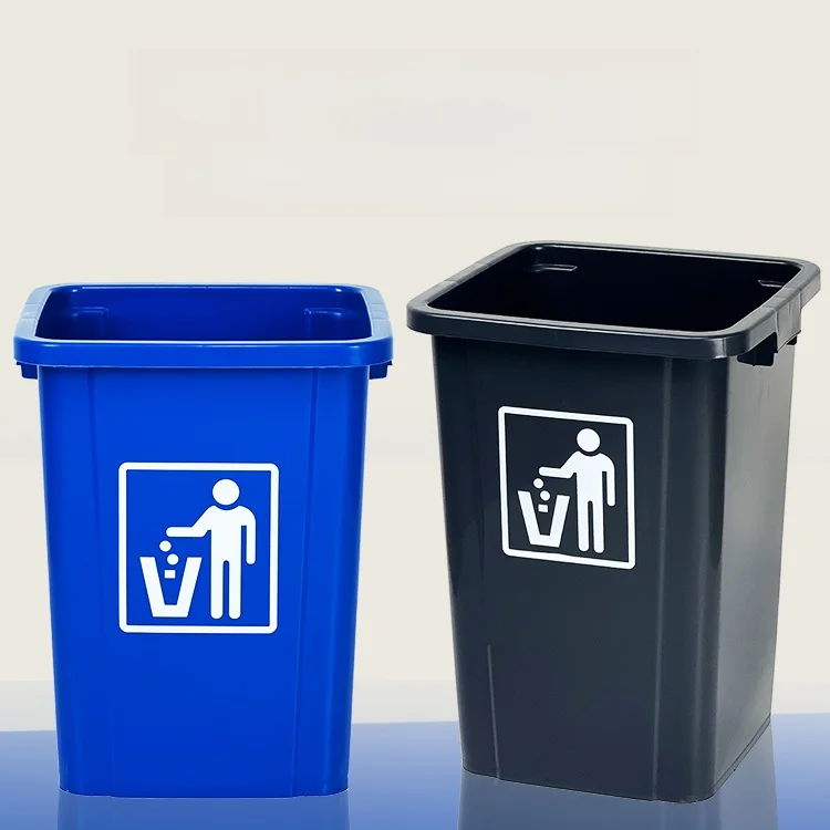 Large Capacity Kitchen Restaurant Commercial Use Trash Can No Lid Outdoor Office School Corridor Durable Plastic Square Bin