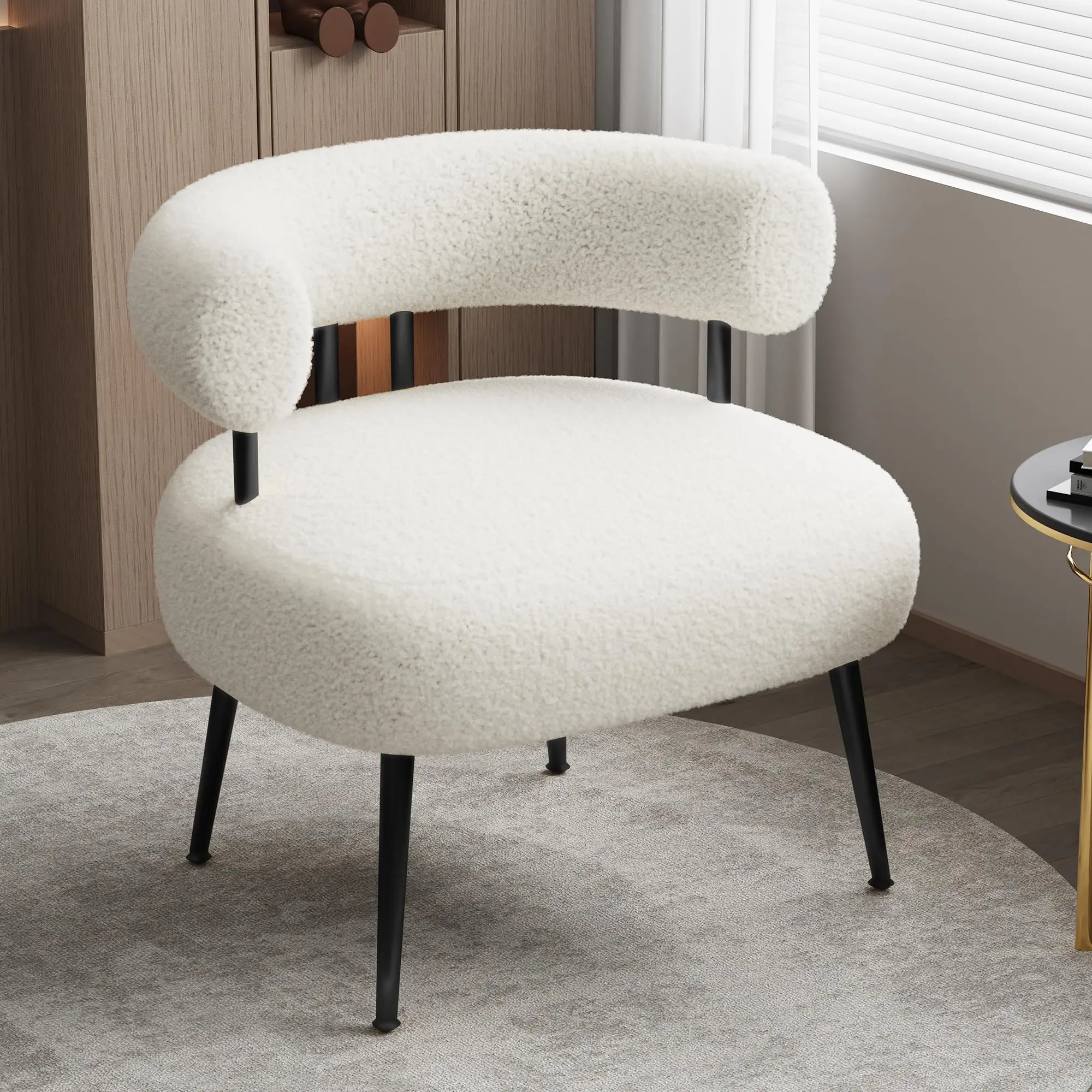 

Modern Fluffy Round Accent Chair For Small Spaces Living Room Bedroom