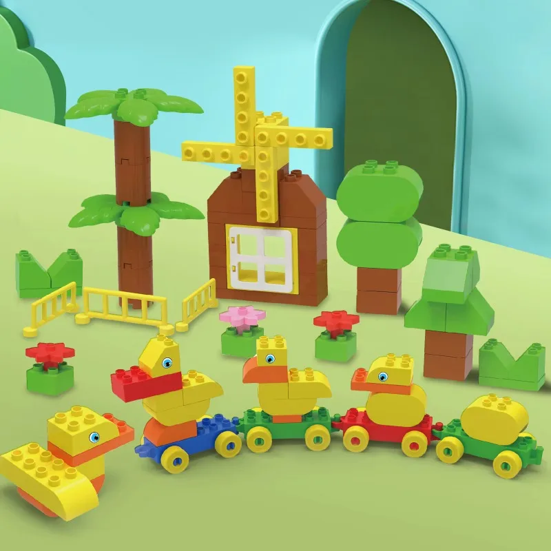 Blocos de construção de trem de empilhamento para crianças bloco de construção de fazenda de pato com 94 peças crianças pré-escolar educacional engraçado brinquedo criativo