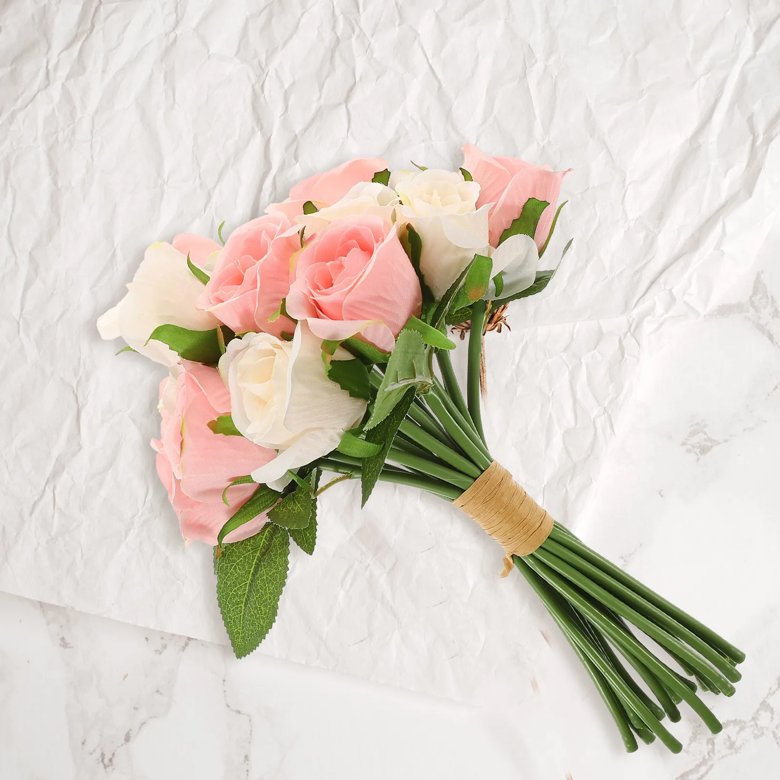 

18 Pcs Artificial Rose Bouquet Pink Faux Flowers Silk Cloth Decorative Home OfficeWedding Photography DIY Craft