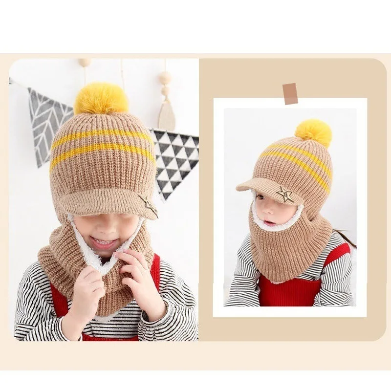 Little maven 2023 Baby 1pcs Hat Boys and Girls Autumn and Winter Thick Scarf Mask Hat Lovely and Warm for Kids 2-5year