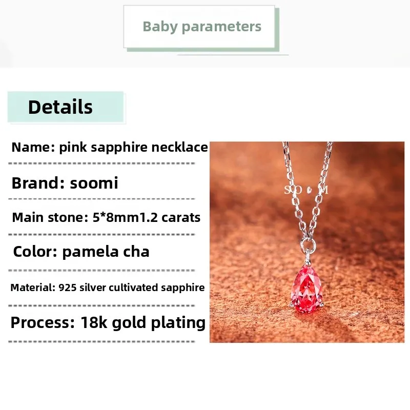 

SOOMI Tracel .2 Carat Padparadscha Lab wn Sapphire Nelace Simple 925 Silver Pendant Women's Faion Jewelry