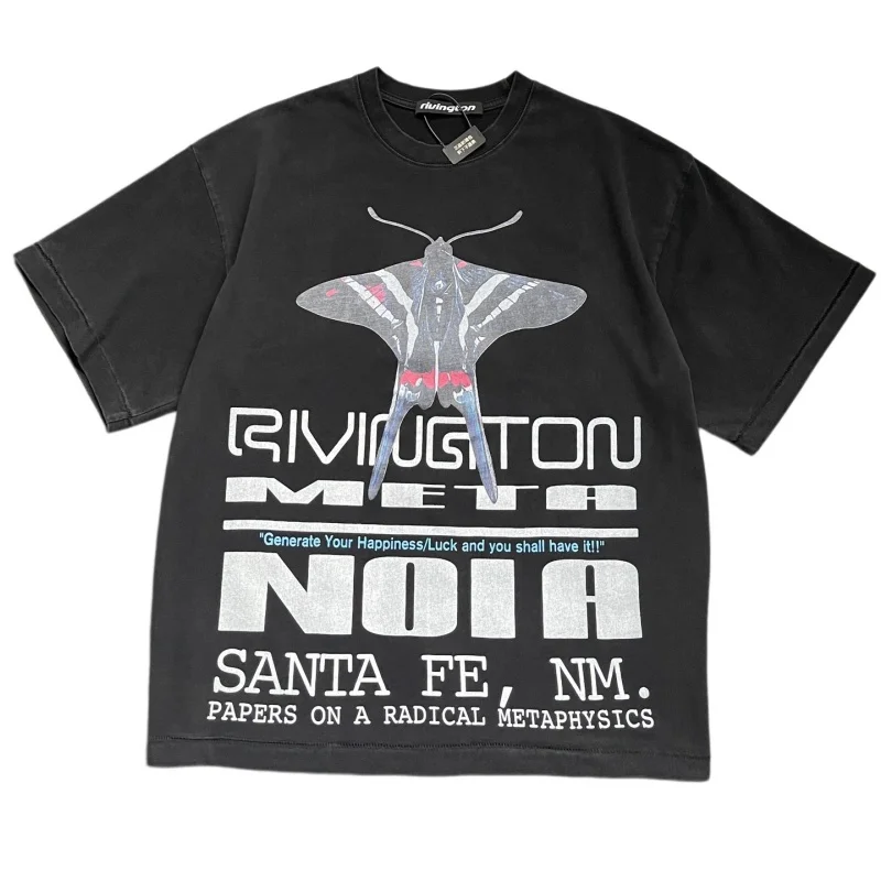 Black Hip-Hop Letter Print Summer Loose-Fit Crew Neck Men's Women's Casual RRR123 T-Shirt