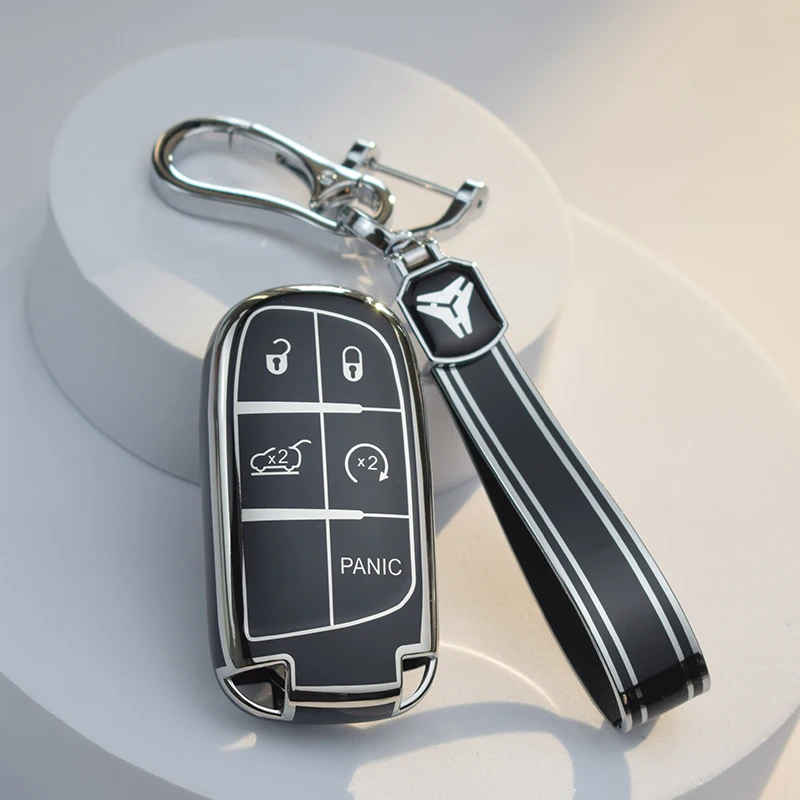 For Jeep Renegade Grand Cherokee For Dodge Ram Charger 1500 Challenger Chrysler 300C Journey 5Buttons TPU Car Key Case Cover
