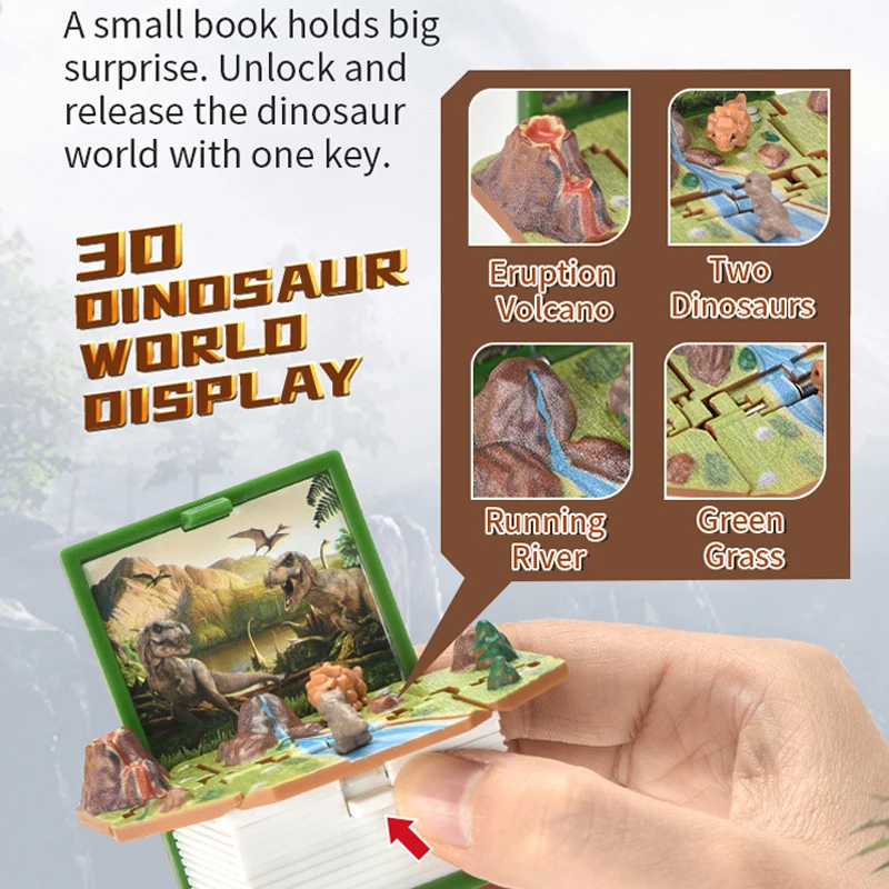 3D Mini Dinosaurs Space Keychains Fold Book Popup Dinosaur Astronaut World Keyring for Kid Children Toy Dinosaur Party Gift