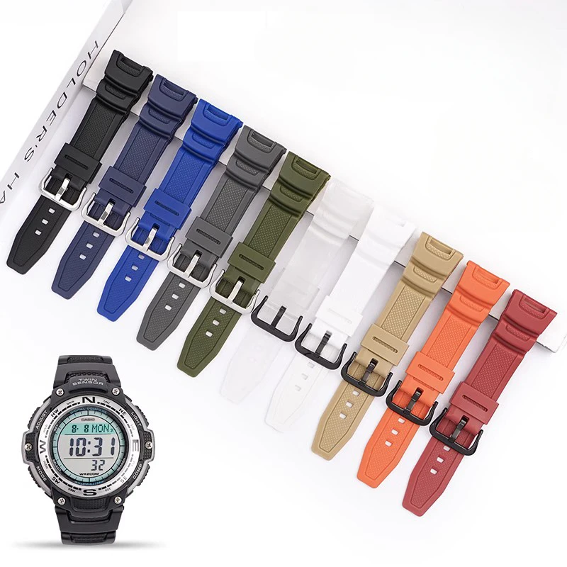 For Casio SGW-100-1V Series Electronic Concave Interface Resin Rubber Watch Strap Sgw-200/Prg100 Green Transparent Watchband