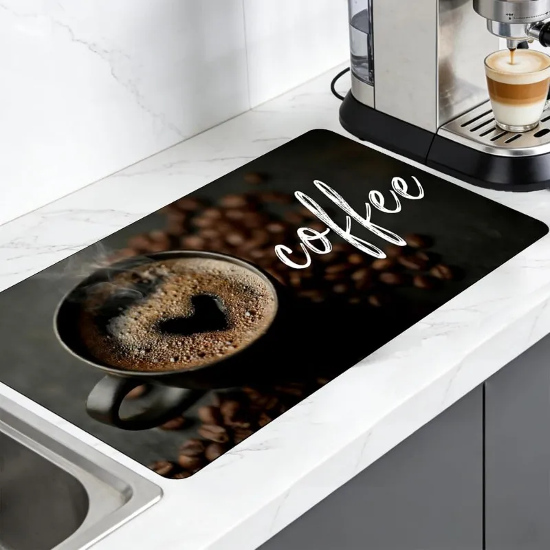 Vintage Coffee Bar Mat for Countertop Absorbent Dish Drying Mat Espresso Machine Pad Cute Coffee Station Decor Gift
