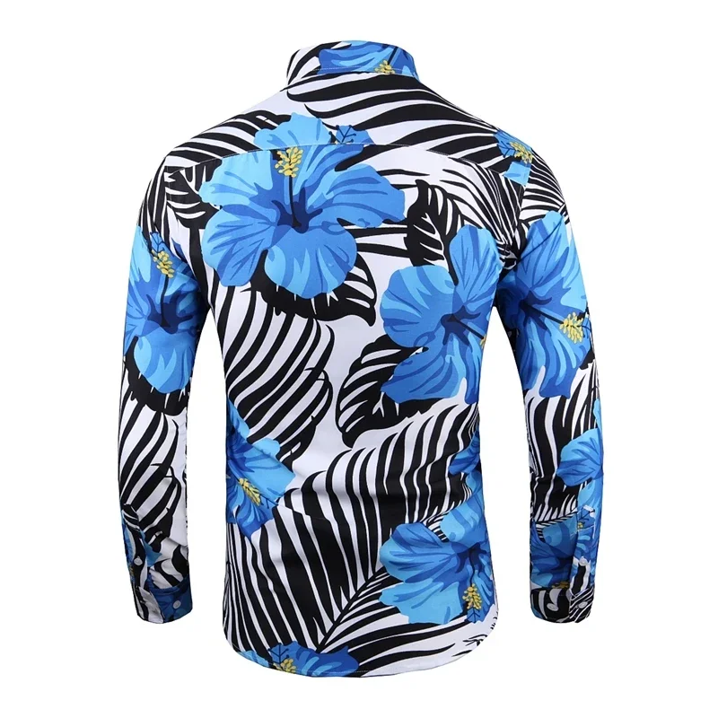 Men's Clothing Floral Shirt Long Sleeved Elegant Hawaiian Palm Tree Print Shirt Street Clothing Men's Top