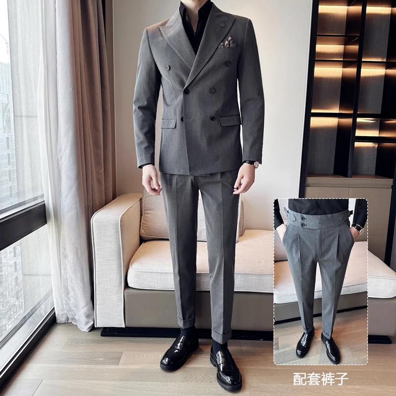 NONE Two-Piece Double-Breasted Slim-Fit Men Suit 6