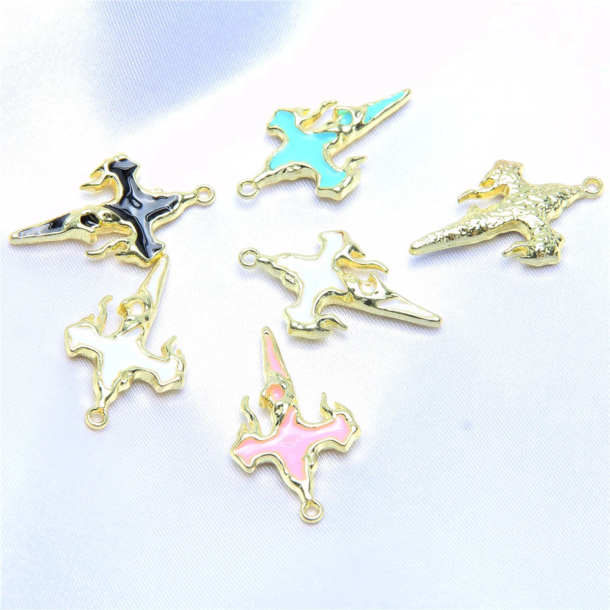 50pcs31*18mm Mixed Color Flame Cross Enamel Metal Pendant DIY Necklace Earrings Making Accessories