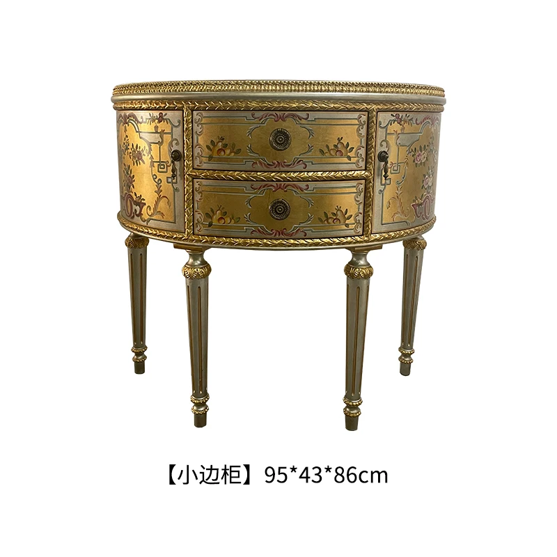 

French Luxury Hand-Painted Gilding-Door American Living Room Entrance Cabinet European Solid Wood Birch