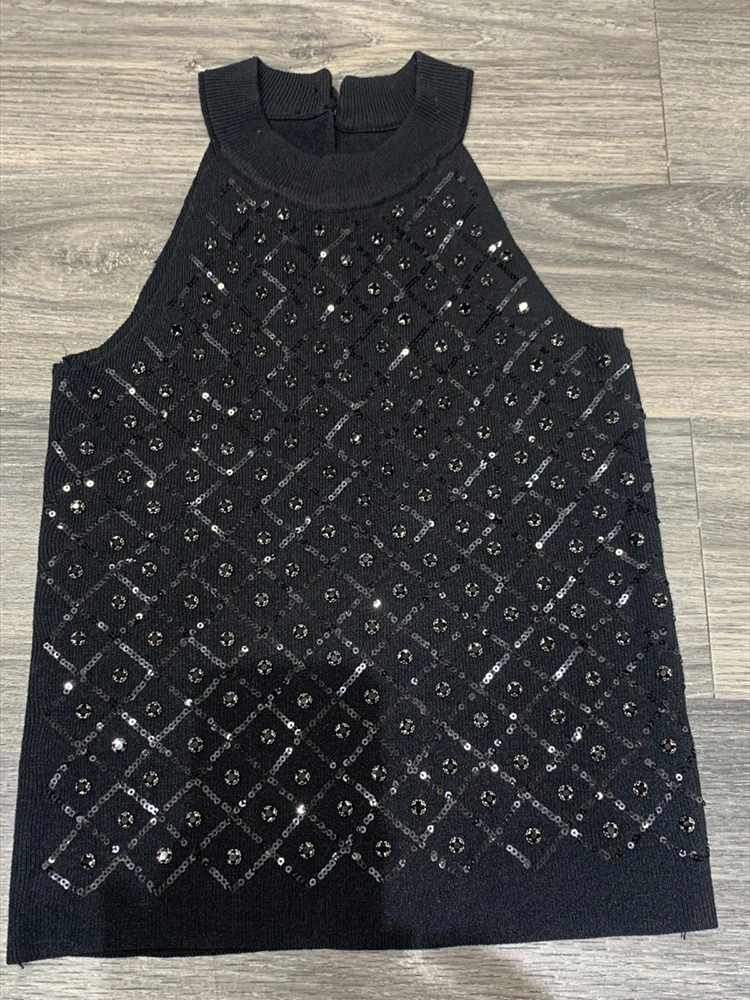 Estate donna senza maniche Plaid bianco paillettes gilet donna lusso lucido lavorato a maglia canotta Streetwear coreano nero Tee paillettes Crop top