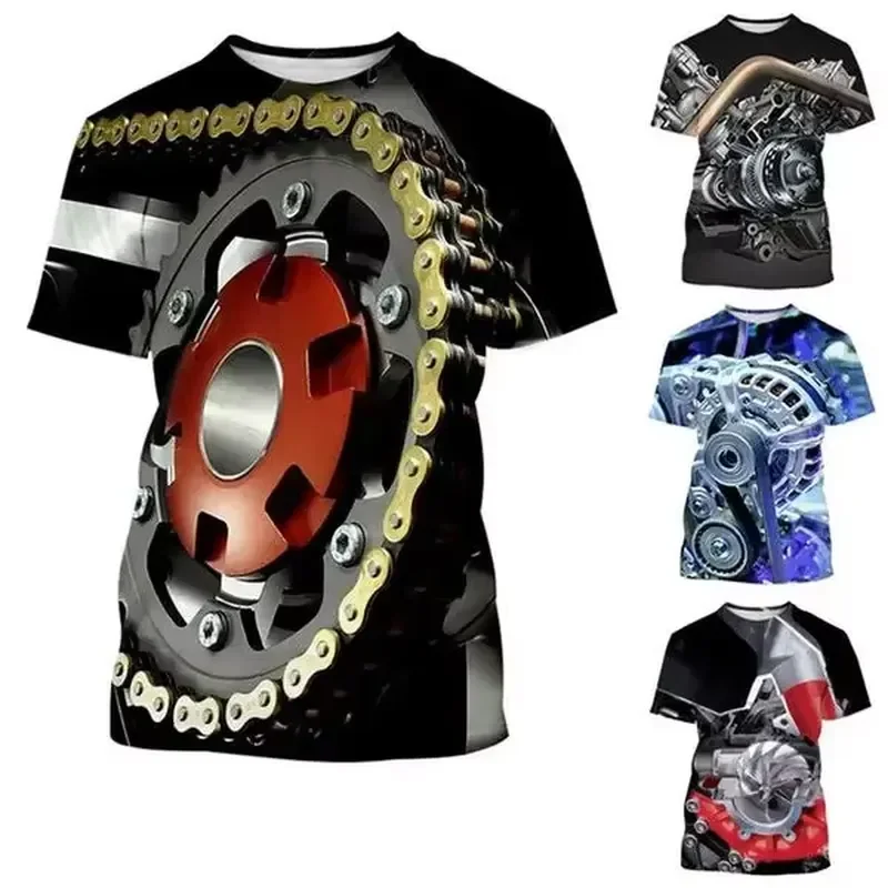 2026 Men's 3D Printed Heavy Metal Car Engine T Shirt Casual Short Sleeve Round Neck Tee Youth Fashion Graphic Top