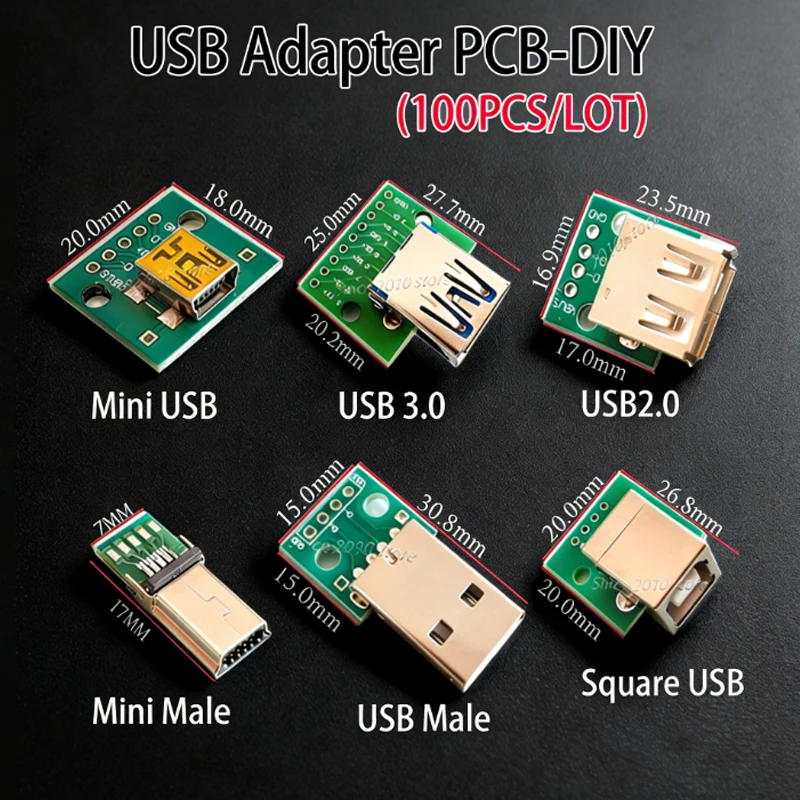 100PCS/LOT USB 3.0 PCB Converter Adapter Board DIY USB Mini USB 2.0 Male And Female USB With Test Board Connectors 4/5/9/10 Pin