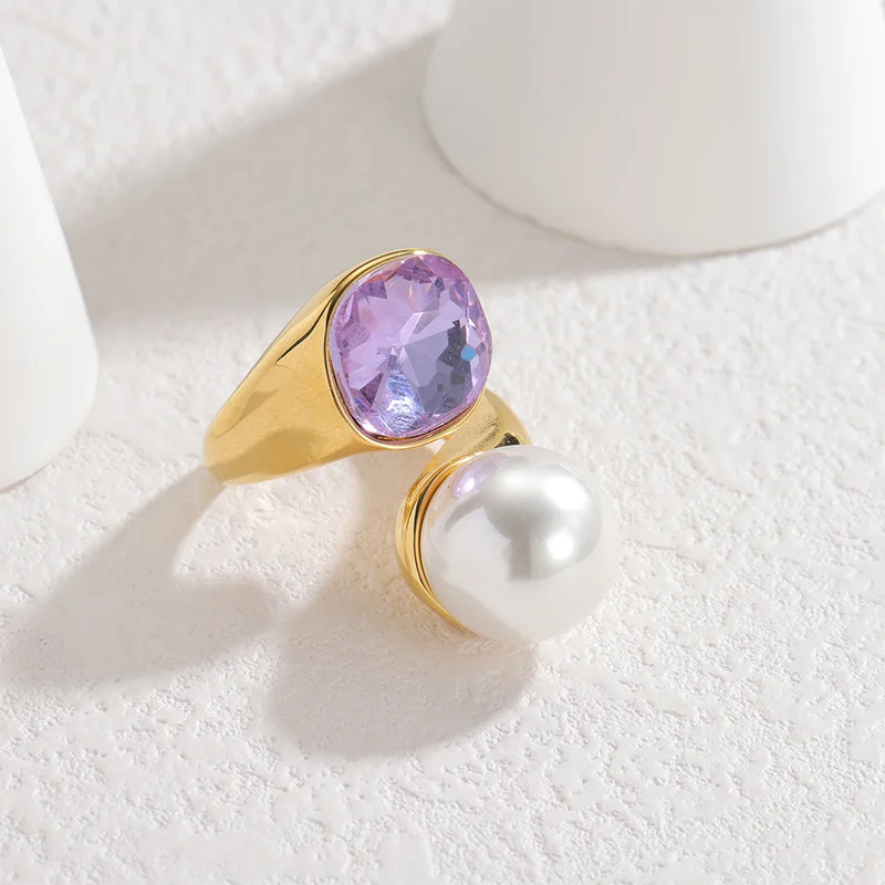 Letdiffery Trendy Colorful Cubic Zirconia Rings for Women Stainless Steel Geometric Adjustable Open Rings Luxury Jewelry Gifts