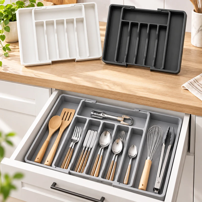 Expandable Silverware Drawer Organizer, Kitchen Cutlery Tray Utensil Holder For Spoons Forks Knives Tableware Storage Rack
