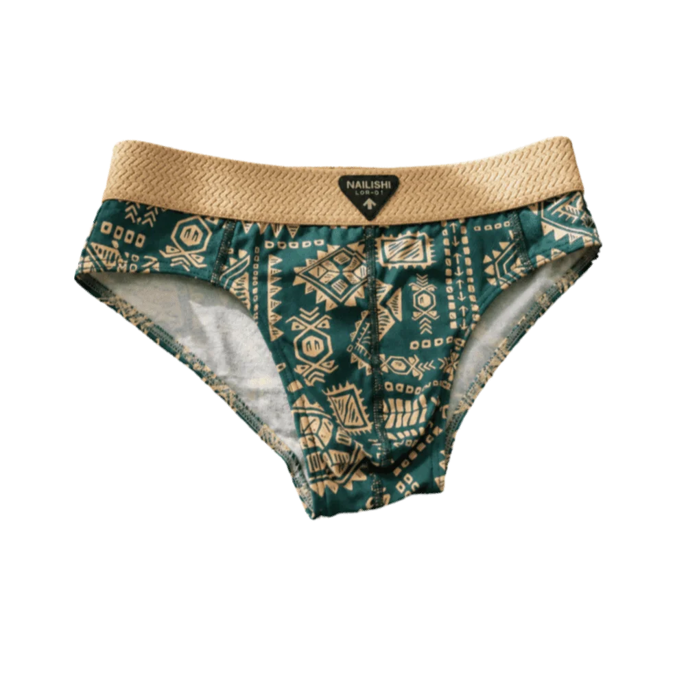 Ethnic Style Mid Waist Printed Underwear Lingerie Stripe Men Boxer Shorts Convex Pouch Triangle Panties Daily Wear