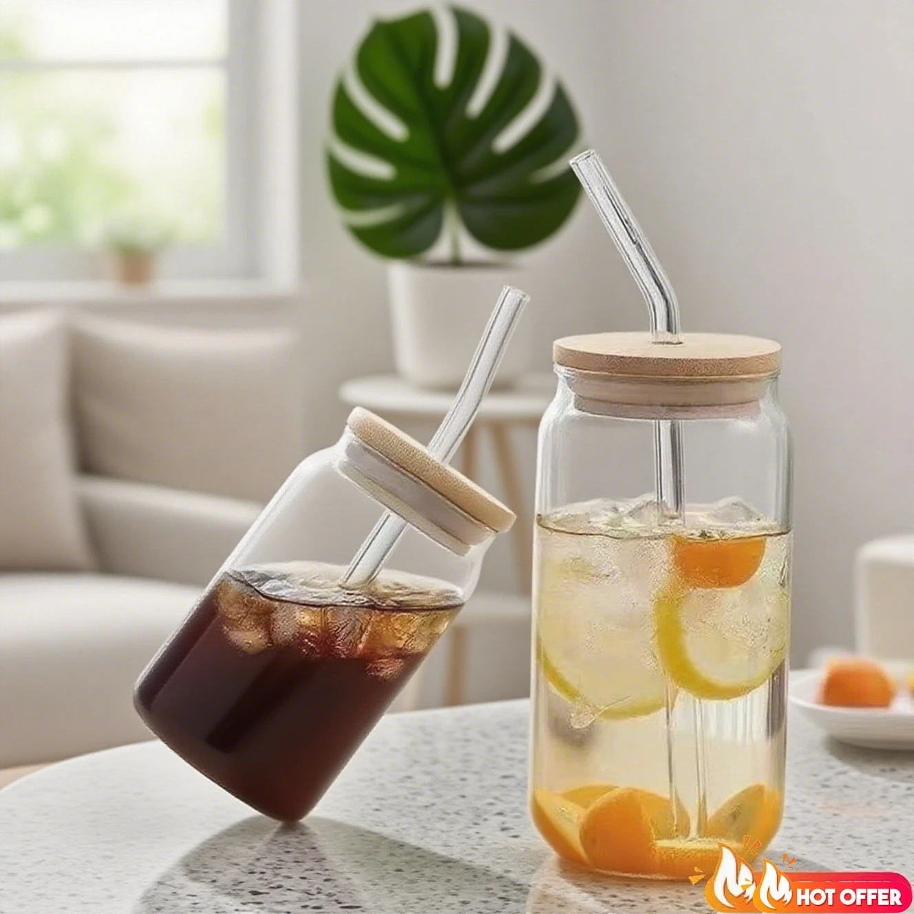 Mocha Cup 16OZ Tumbler Tea Sublimation Glass With Straw Lid Transparent Cup Borosilicate Cups Dye High and Bubble Juice