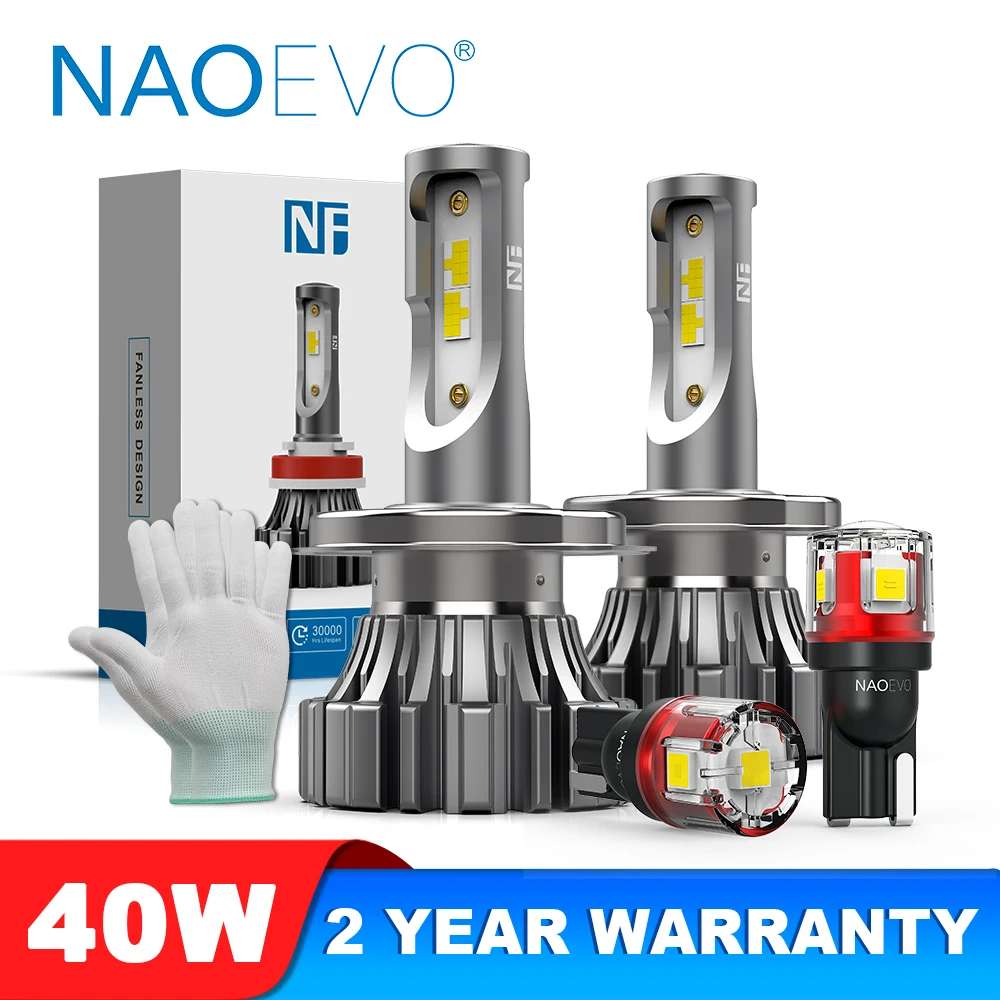 

NAOEVO LED H7 Headlight Bulbs H4 40W 16000LM CSP Chip 6500K H13 9005 HB3 9006 HB4 Led Headlamp H11 12V Car Fog Lights Fanless