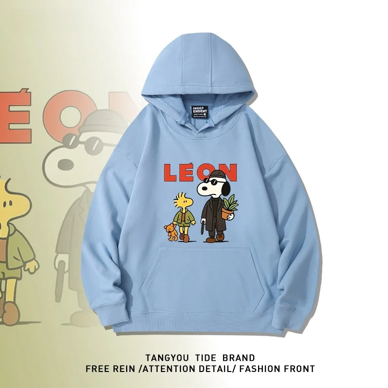 

Cartoon Collaborative Hooded Sweatirt Fce Lined Autumn Winter Jaet Youth Warm Cotton Crew Ne Sweatirt