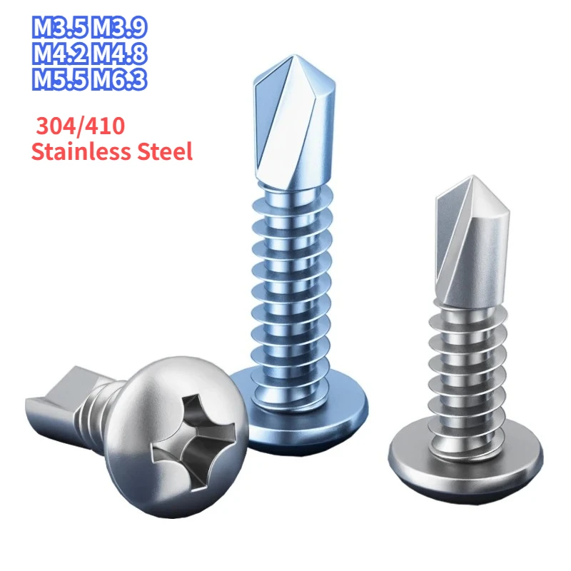 Round Head Pan Phillips Self Drilling Screw 304/410 Stainless Steel Zinc Plated Self Tapping Bolt M3.5 M3.9 M4.2 M4.8 M5.5 M6.3