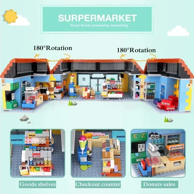 2024  NEW  Movie Series The Simpson Kwik-E-Mart House Model Streetview Building  Legoing 71006 71016 Blocks Bricks Toys