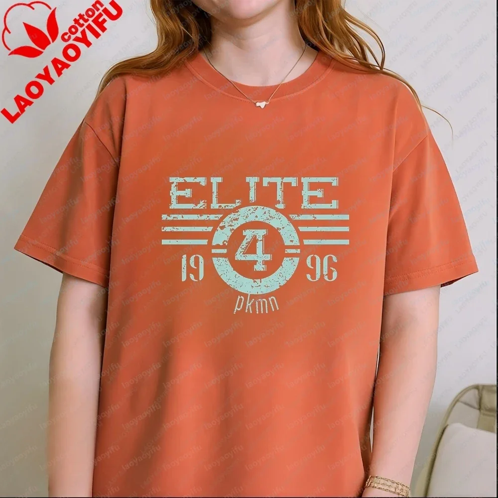ELITE 19 96 Pkmn Retro Pirated Style Unisex Cotton Short-sleeved T-shirt Suitable for Both Men and Women with A Round Neckline