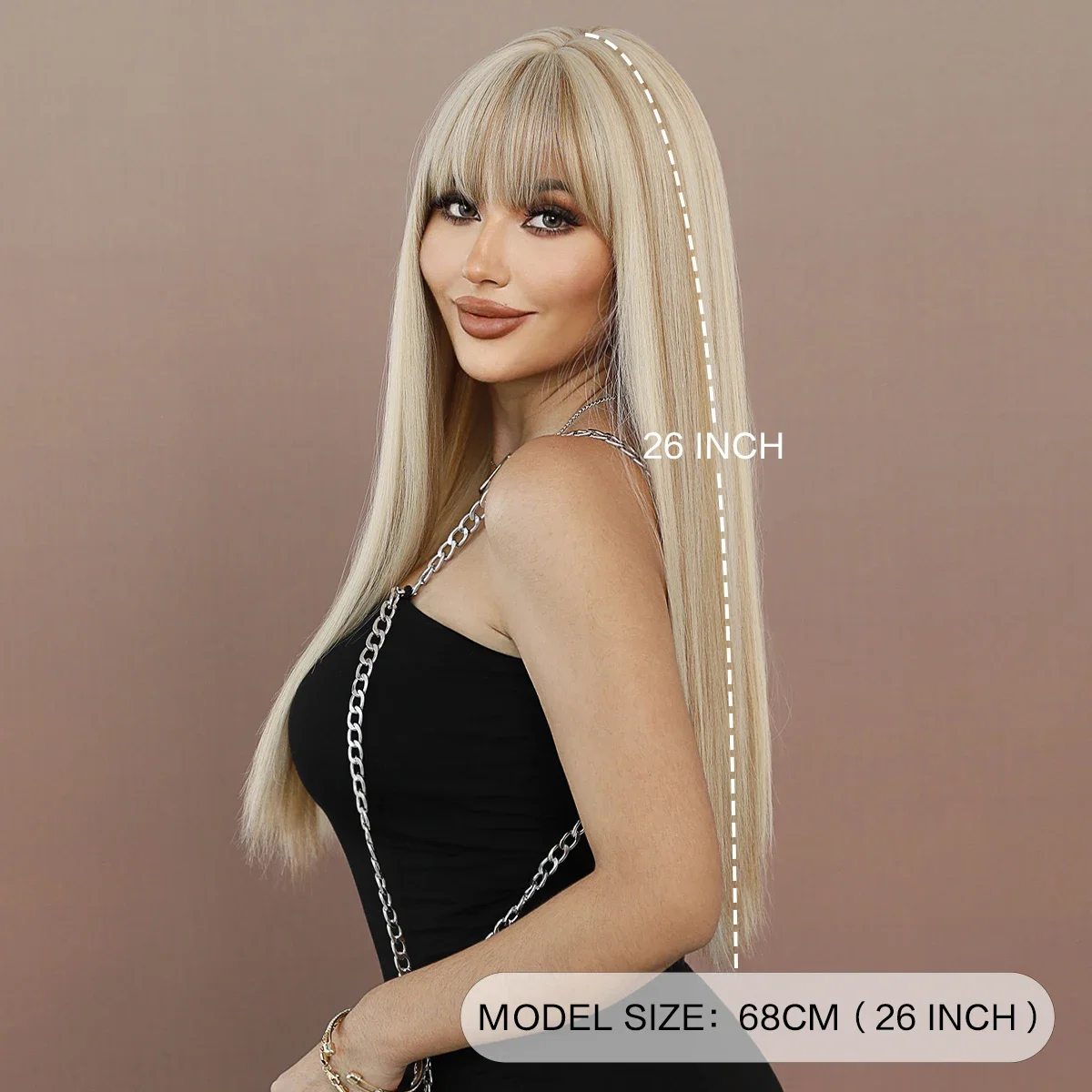 PARK YUN Long Light Brown Highlight White Wigs With Bangs For Women Popular Sweet Synthetic Wig For Daily Cosplay Halloween