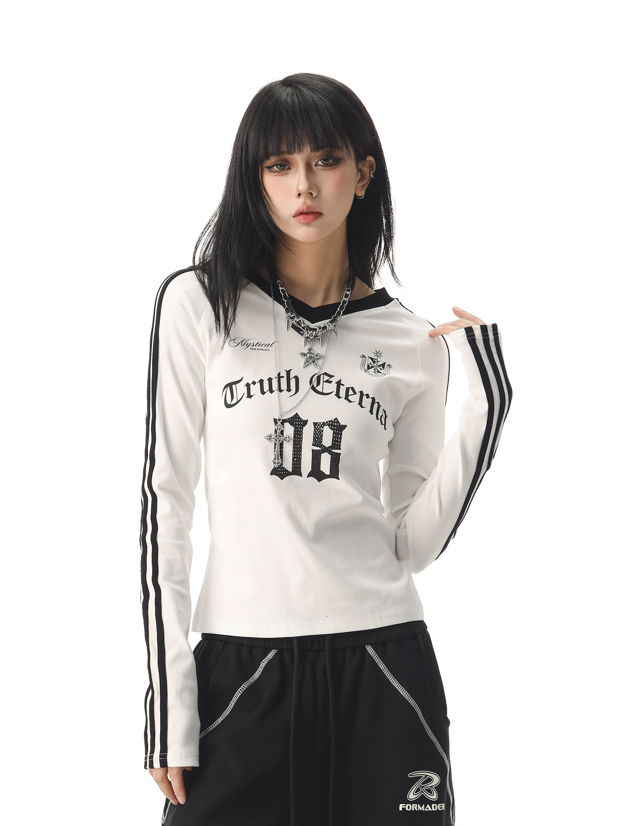 

CCAPTAINBEER American Retro Sport Jersey T-irt Women's Long Sve Slimming Sexy Girl Top Trendy V-ne Print Cotton Poly...