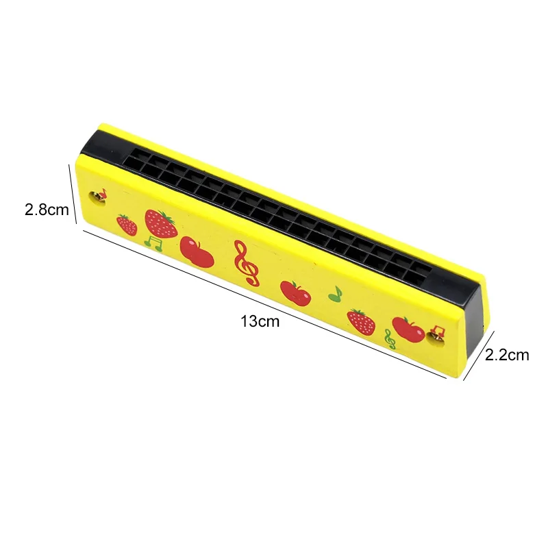 16Holes Wooden Harmonica Yellow Cherry Pattern Musical Instrument Children Montessori Educational Toys Kids Instruments TMZ