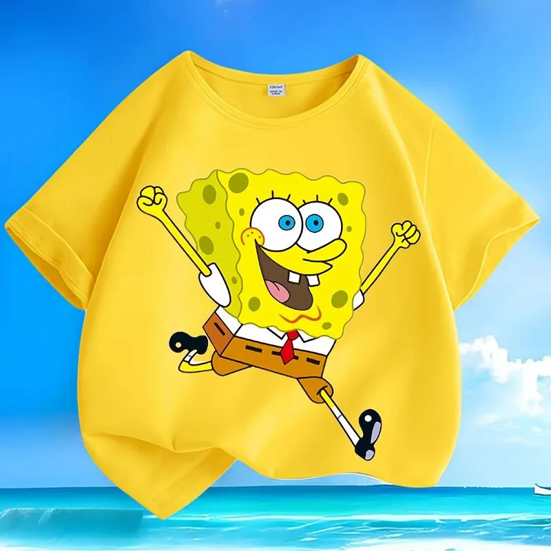

Модные футболки с рисунком Губки Боба | Летняя распродажа | Модные свободные футболки оверсайз с круглым вырезом для подростков