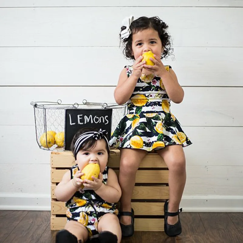 Summer Newborn Baby Girl Clothes 0 To 3 Months Fashion Lemon Print Sleeveless Cute Princess Toddler Dress Kids Dresses BC219