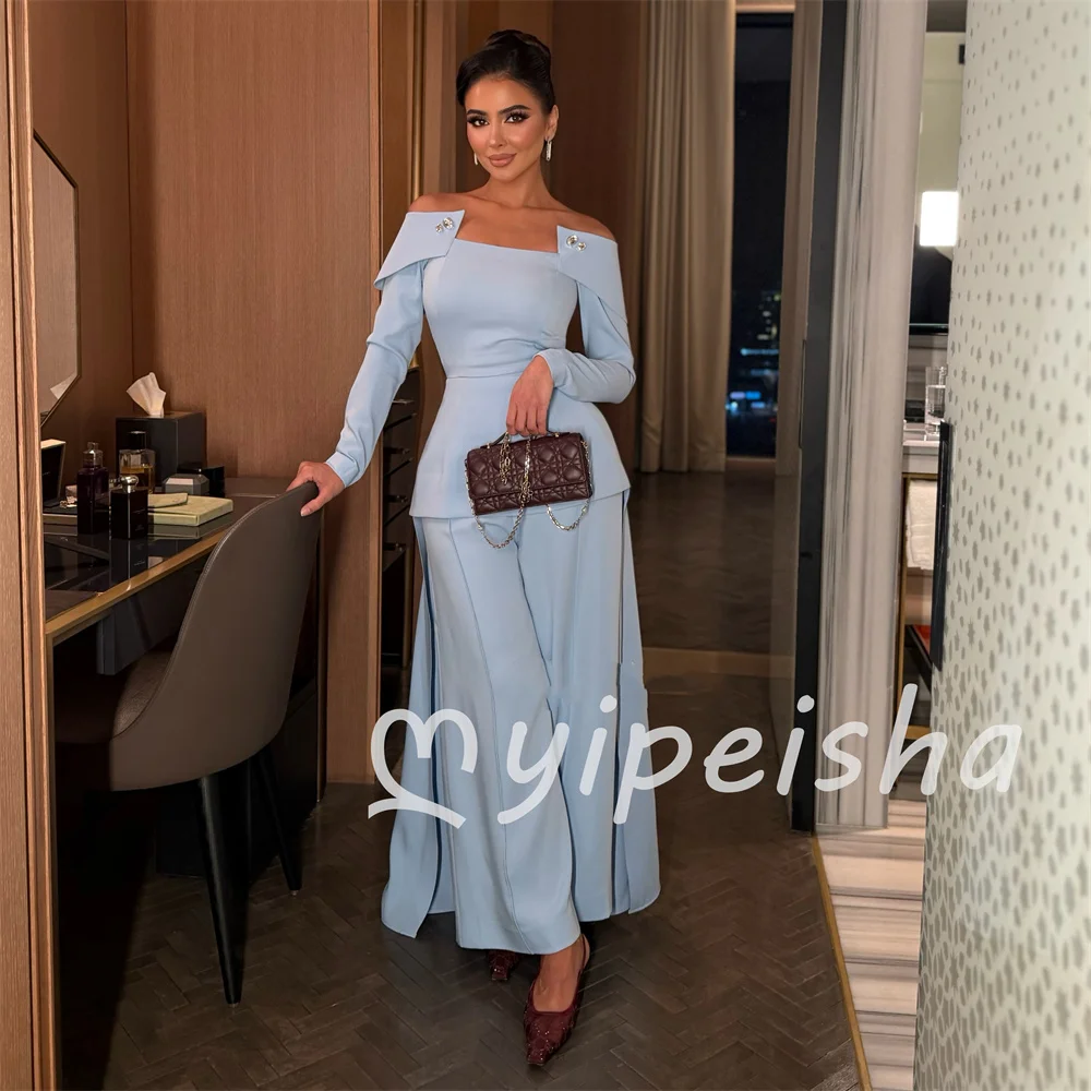 Blue Fashion High Quality Jersey Two-piece Off-the-shoulder Culottes Women's Party Gowns High Quality Modern Style Customized