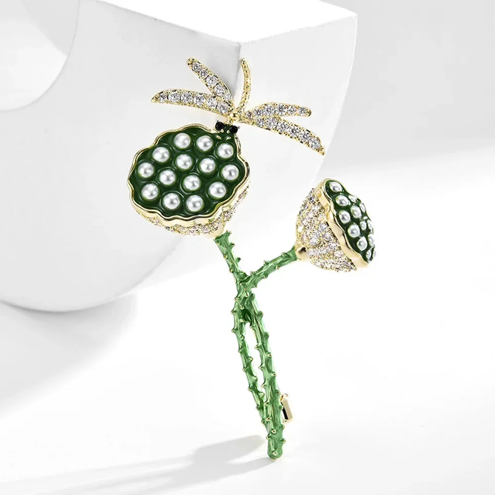 

Women Brooch Green Lotus Root Brooches Cute Dragonfly Enamel Lapel Pin Fashion Accessories Jewelry for Women‘s Clothing