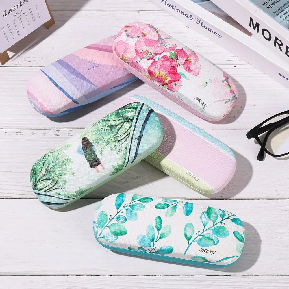 Fashionable Portable Glasses Case Small Fresh Leather Compression Storage Box Portable Mini Travel Holder Glasses Storage Case