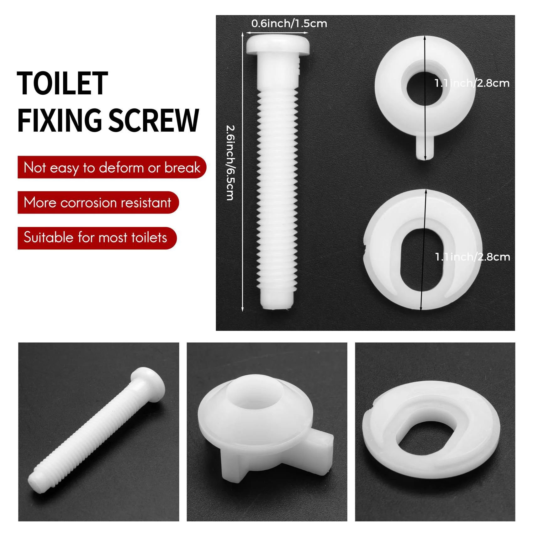 4PCS Toilet Seat Hinge Bolt Screws With Plastic Nuts And Washers Toilet Seat Replacement Parts Kit