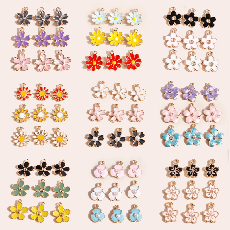 Leslie Mixed 10pcs Kawaii Flowers Charms Sakura Daisy Charms Pendants for Earrings Bracelets Colorful Flowers for DIY Jewelry