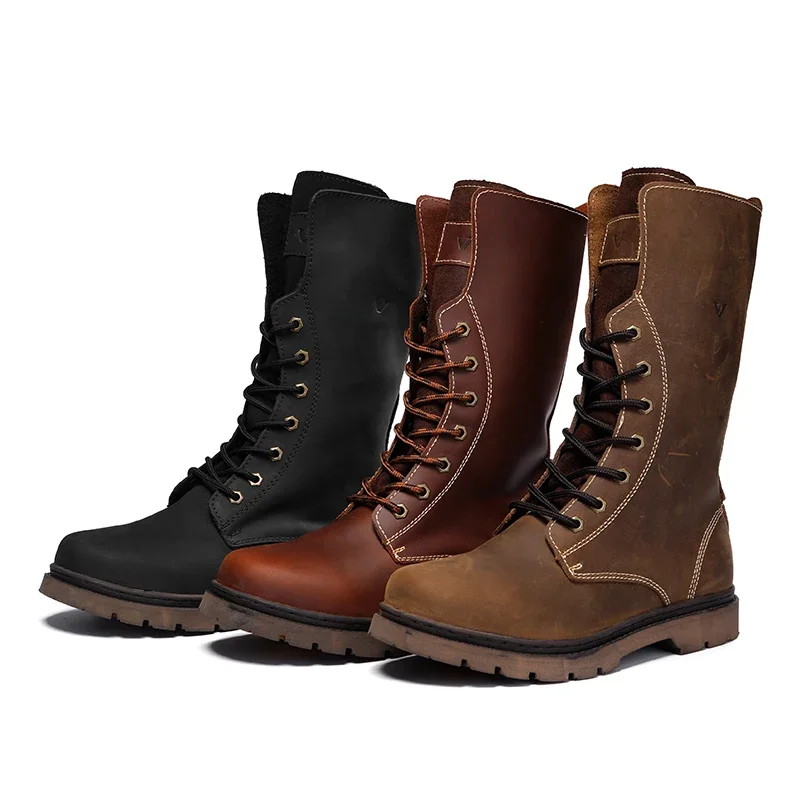 Leder männer Wandern Motorrad Stiefel wasserdichte trekking Kampf Stiefel Gothic Gürtel Punk Stiefel Männer Schuhe Taktische Turnschuhe