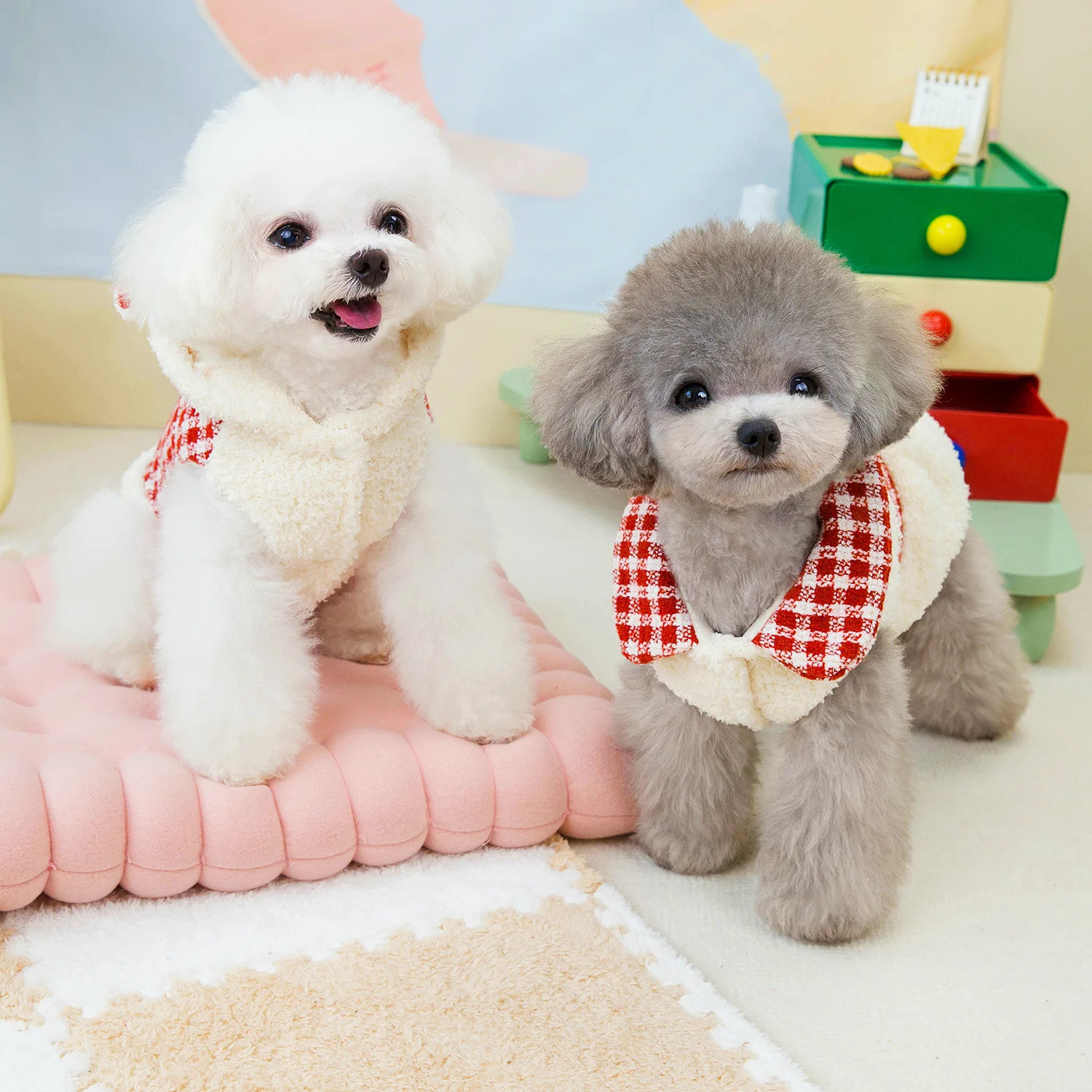 Autumn and Winter Dog Couple Plaid Lamb Wool Coat Pet Clothing Dress Teddy Bear Small Pet Clothing Dog Christmas Clothes