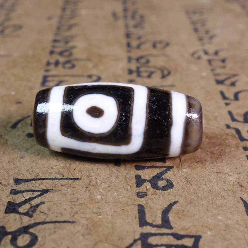 Ancient Tibetan DZI Beads Old Agate White Stripe 2 Eye Amulet Pendant GZI #3380