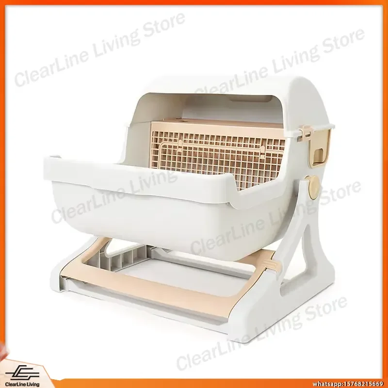 

Large Capacity Folding Cat Litter Box Semi Automatic Open Design Easy to Clean Removable Hidden Litter Pan for Home Use