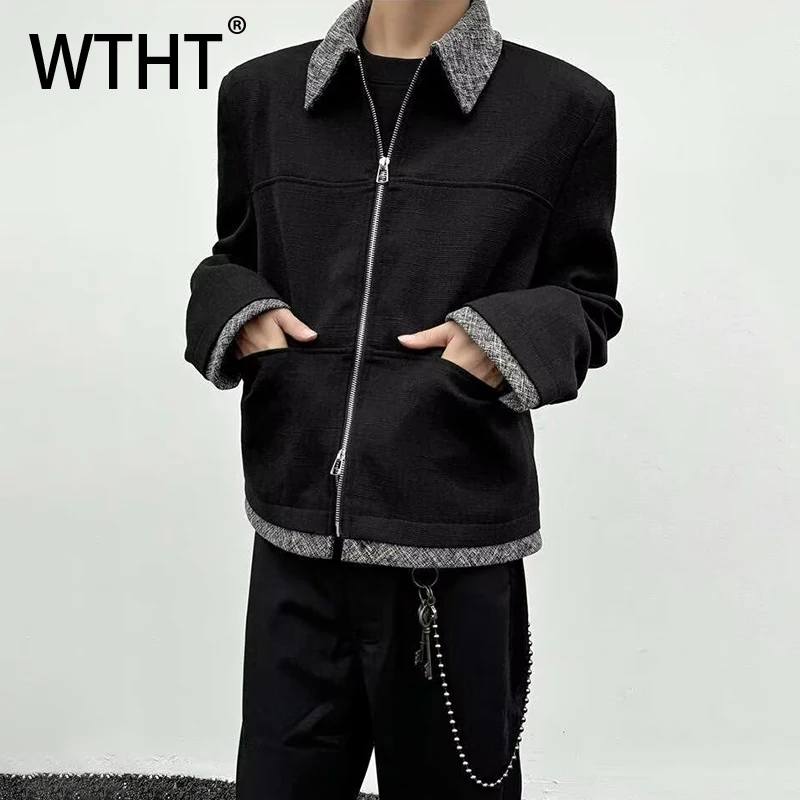 

WTHT мода 2024, осенние мужские свободные пальто контрастного цвета, модные куртки с отложным воротником и длинными рукавами, мужские 2A1767